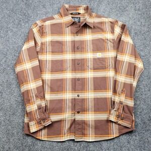 Carhartt Rugged Flex Shirt Mens Large Brown Plaid Flannel Button Up Long Sleeve